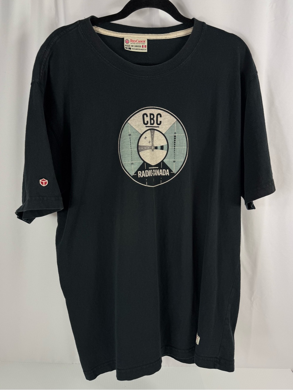 Red Canoe CBC Radio Canada Test Pattern Graphic T-Shirt XL Black 100% Cotton